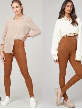 SPANX Faux Suede Leggings in Camel Brown